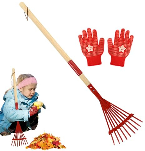 demaxiyad Rechen mit Holzgriff, Rasenrechen für Laub – Gartenlaubrechen mit Holzgriff – Rasenrechen für mit Handschuhen für Camping, Erkundung im Freien und
