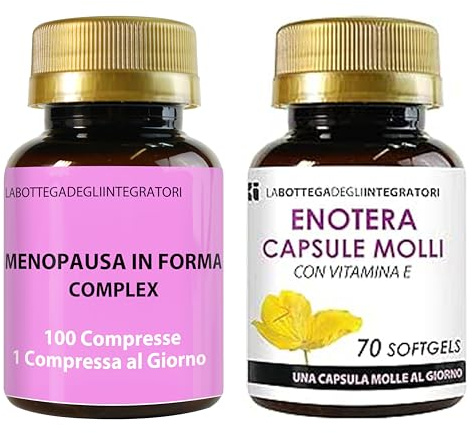 Set di Integratori Menopausa 100 Compresse e Enotera 70 Softgels | Kudzu e Trifoglio Rosso Ricchi in Isoflavoni | Metabolismo, Peso, Rilassamento, Vampate | Bellezza