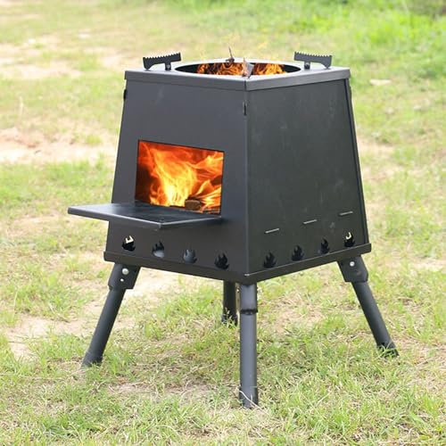 UFOOU Black Iron Wood Burning Stove, Portable Heating Stove for Tent, Camping, Hiking, Travel