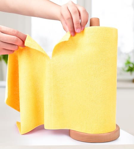 KitchLife Microfiber Cleaning Cloth Roll - Tear-Away Reusable Microfiber Paper Towels, Lint-Free, Washable, 20 Sheets for Kitchen, Car, Dishes, and Sensitive Surfaces (Yellow)