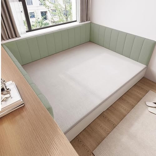Aocet Wandkissen Kinderzimmer Bett, Bettrückwand Polster, Wandpaneele Gepolstert Wandpolster Selbstklebend, Rückenpolster Polsterpaneel Wand, Teddysamt und Hochelastischer Schwamm(Grün,120x45x4.5cm)