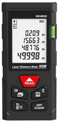 Laser Distance Meter 50M 70M 100M 120M Digital Tape Measure Rangefinder with Distance Area Volume Self-calibration(SW-TG50 50M)