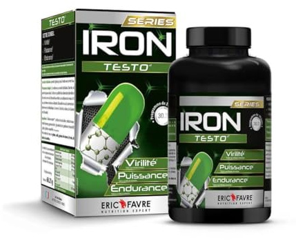 Complemento alimenticio Iron Testo de Eric Favre, potenciador de testosterona, 30 días, con tribulus terrestre, vitaminas y minerales