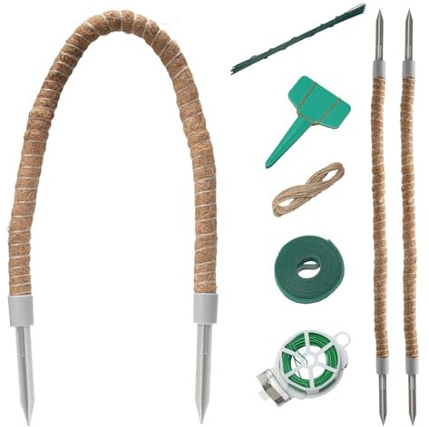 VirtuGro 2PCS Tutores para Plantas 100 cm Tutor Monstera Plegable Tutor Plantas de Fibra de Coco Tutor Musgo con Doble Cabeza con Alambre de Amarre Lengüetas Alambre de Hierro Cuerda de Cáñamo Velcro