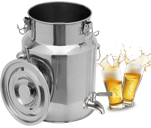 Adima 5L/9L/14L/18L Pot À Lait Hermétique en INOX avec Couvercle Et Robinet seau à vin Pichet à lait Conteneur De Transport en Acier Inoxydable récipient pour l'huile,9L