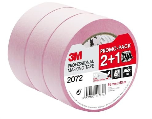 MiragesDesOndes 2072 Ruban de Masquage Professionnel, 36 mm x 50 m, Surface Extra Sensible, Rose, Lot Promotionnel 2+1