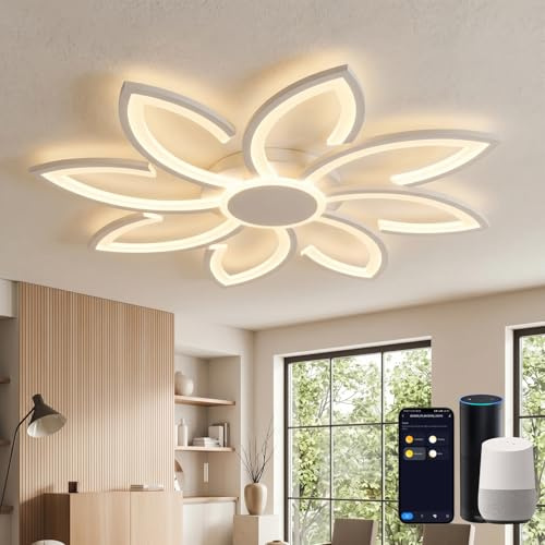 Lanmorn Smart LED Deckenleuchte Dimmbar 80cm, WiFi Deckenlampe Kompatibel mit Alexa/Google Home/Tuya, Modernes Blumen Design, 3000K-6500K CCT, App-Steuerung für Wohnzimmer Schlafzimmer, Weiß