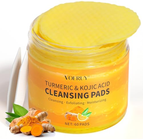 Reinigungspads mit Kurkuma Kojisäure,Peeling, Feuchtigkeit Spenden, 60 Pads | Für Porenverfeinerung und ein glattes Hautbild, zur Verbesserung dunkler Akneflecken, Reich an Vitamin C, für alle Hauttypen