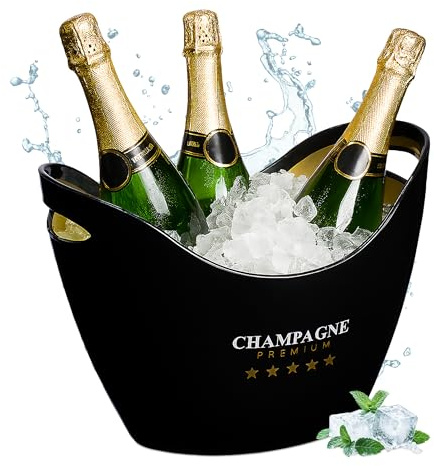 Relaxdays Cubitera para Botellas, 8 L Volumen, Enfriador Bebidas, Champanera, Cava, Vino, 25,5x35x25,5 cm, Negro/Dorado, 100% Plástico