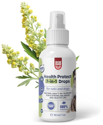 Paw2Paw Health Protect 7 in 1 Ergänzungsfuttermittel für Hunde und Katzen, Flüssiger Kräuter-Spray mit 11 Pflanzenstoffen zur Täglichen Unterstützung, 30 ml