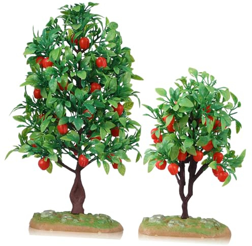 Balacoo 2 pièces Mini Pommiers Artificiels Réalistes Modèles Darbres Décoratifs pour Maquettes Dioramas Aménagements Paysagers et Trains Ornements de Miniature