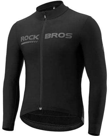 ROCKBROS Cykeltröja långärmad herr, termoventilerande och elastisk cykeltröja, cykelkläder med fickor för cykling, MTB gata, svart S–3XL, svart, 3XL