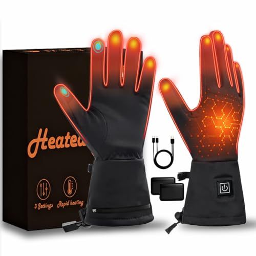 Beheizte Handschuhe für Herren und Damen, 7.6V 19.76Wh Fast Heating wiederaufladbar, Winddichte Touchscreen Elektrische Heizung, Winterhandschuhe zum Fahren, Skifahren, Camping, Wandern, Arbeiten