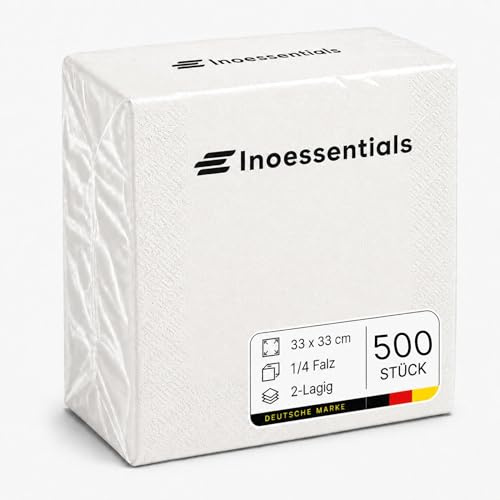 Inoverse Servietten Weiß 33 x 33 cm 500 Stück, Papierservietten Großpackung | 2-lagig 1/4-Falz einfarbig, Einwegservietten, für Hochzeit, Buffet, Party, dekorative Tischservietten für Gastronomie
