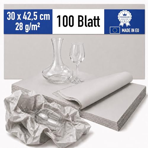 100 Bögen Packseide Packpapier Einschlagpapier Packseidenpapier Umzug Geschirr 30x42,5cm 28g/m² 100% Recyclingpapier Knüllpapier Stopfpapier - 100 Bogen