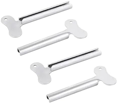 4pcs Silvery Metal Tube Squeezer Keys, Tube Toothpaste Squeezer Keys Metal Hair Dye Color Key Roller Dispenser Tool Durable Processing, Daily Living Tube Squeezing Aids