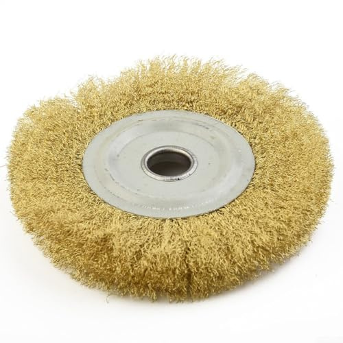 Cepillo de alambre de cobre de 5 pulgadas para amoladora de banco, diámetro exterior de 125 mm, eje de 16 mm, rueda de pulido de latón para desbarbado de metal, óxido y eliminación de incrustaciones