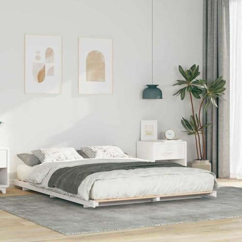 QJBSAVVA Plattform-Bettrahmen Kiefer Massivholz 200 x 150 cm Weiß Modernes minimalistisches Doppelbett ohne Boxspring schnelle Montage für Schlafzimmer Gästezimmer Jugendzimmer
