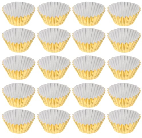 Housoutil 500 Cápsulas Metálicas de para Mini Resistentes al Tamaño Color Dorado para Hornear Muffins Fiestas y Bodas Moldes para Mini Pasteles Pack de 500 Unidades