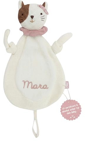 wunderwunsch JOLLEIN Schmusetuch optional personalisiert - Schnullertuch Baby Motiv Bär, Giraffe, Löwe oder Fuchs als Kuscheltuch für Babys (Katze, mit Name)