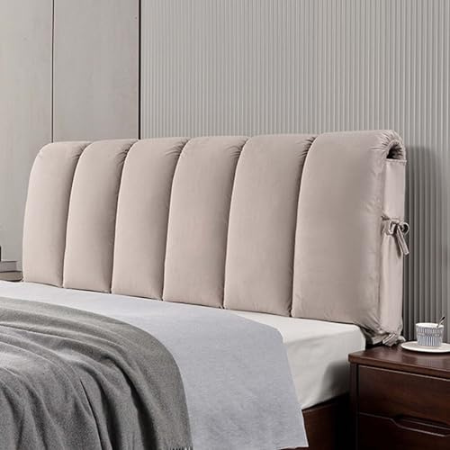 Fodera per testiera imbottita di alta qualità, per letto in metallo, morbida, supporto per la schiena, per letto matrimoniale e protezione elegante (grigio cachi, 180 x 60 cm)