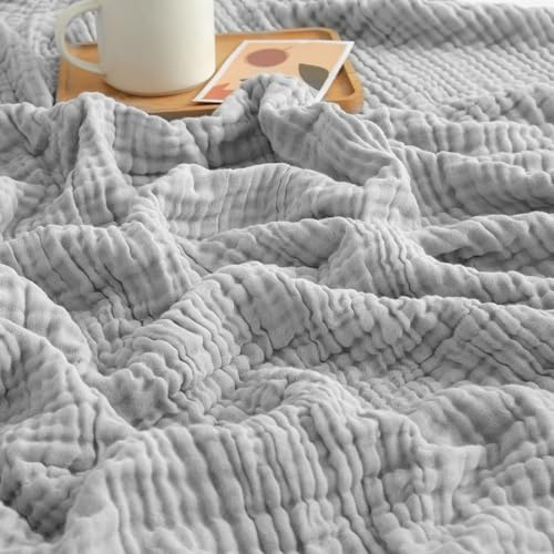 EMME Musselin-Decke 230x230 Baumwolle Oeko-TEX Erwachsene Tagesdecke,Grau