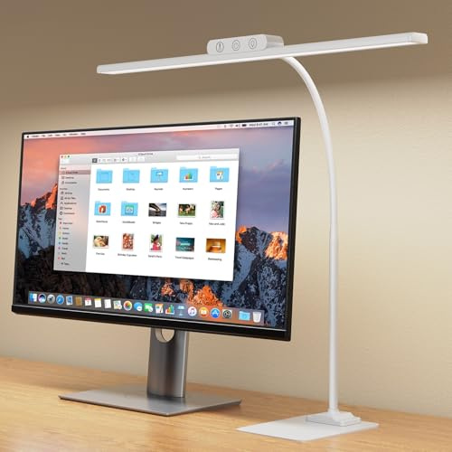 KableRika Dimmbare Schreibtischlampe Flimmerfreie Augenschonende mit fuß | 4 Farbtemperaturen + 4 Helligkeitsstufen, LED, Flexibler Schwanenhals, für Homeoffice, Lesen & Monitor, Weiß