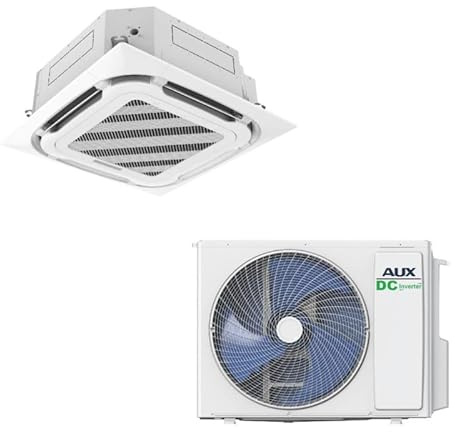 Aux A++ Juego de aire acondicionado con caja de techo 12000 BTU (3,5 kW) – Unidad exterior 12000 BTU – Refrigerante R32 – Distribución de aire 360° – Blanco – Aire acondicionado silencioso para