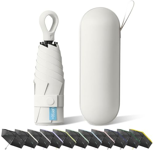 Yanrunce Mini Paraguas del Sol Plegable de Viaje, Mini Paraguas Plegable Portátil, con Asa De Anilla Mosquetón, Protección UV y Antiviento con Cubierta de Cápsula, Paraguas de Viaje Compacto