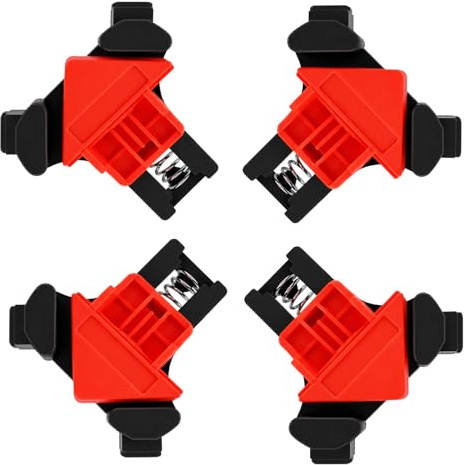 Fukaisu 4pcs 90 Degree Corner Clamp, One-Hand Woodworking Right Angle Corner Clamp with Adjustable Spring Woodworking Tool for Woodworkers Picture Frames Cabinets DIY Projects
