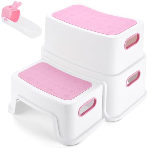 YUTUY Marchepied Enfants,Marchepied à 2 Marches,Marche Pied Toilette,Tabouret Marchepied à Deux Marches pour Enfant pour lavabo de Salle de Bain,Antidérapant,Marche Pied Enfant 2 Marches