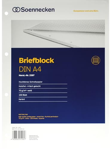 Soennecken Briefblock 2397 DIN A4 4fach gelocht kariert 100Blatt weiß