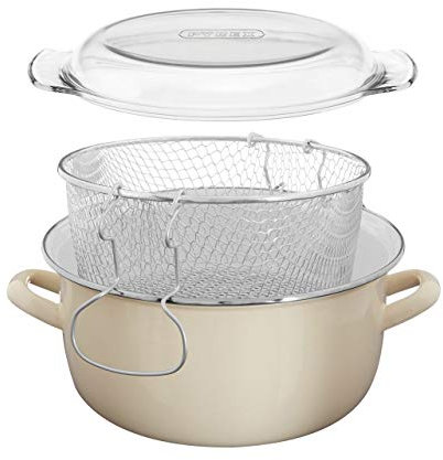 Premier Housewares 102112 Deep Fat Fryer Enamel Chip Basket Small Fryer 16x33x27,5L, Cream