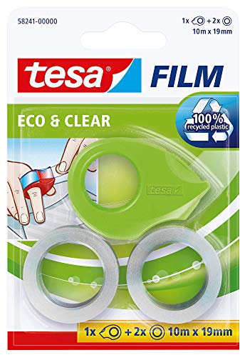 Tesa 58241-00000-00 Portanastro Ecologico da Dito con 2 Rotoli di Tesafilm Eco&Clear