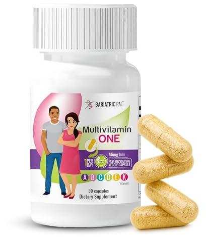 BariatricPal Multivitamin ONE 1 per Day! Bariatric Multivitamin Capsule with 45 mg of Iron | Easy to Swallow Capsule | Vitamin for Bariatric Surgery Patients | 30 Count (1 Month Supply)