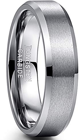 NUNCAD Anello Uomo/Donna Senza Motivo in Tungsteno Anello di semplice per Coppia Bianco/Nero 6mm/ 8mm Formato 22