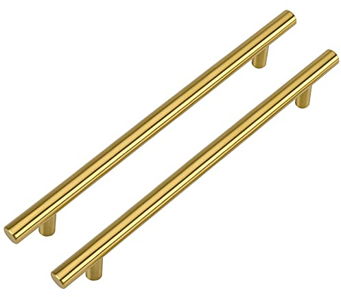 LONTAN 160mm Lochabstand Schrankgriffe Gold, 10 Stück Edelstahl Möbelgriffe Gold, griffe für küchenschränke, Kleiderschrank und Schublade, Modern Küchengriffe, Golden Griffe Möbel