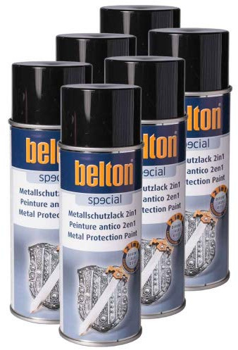6 x Belton Metallschutzlack 2in1 Schwarz 0,4l (Lackspray)