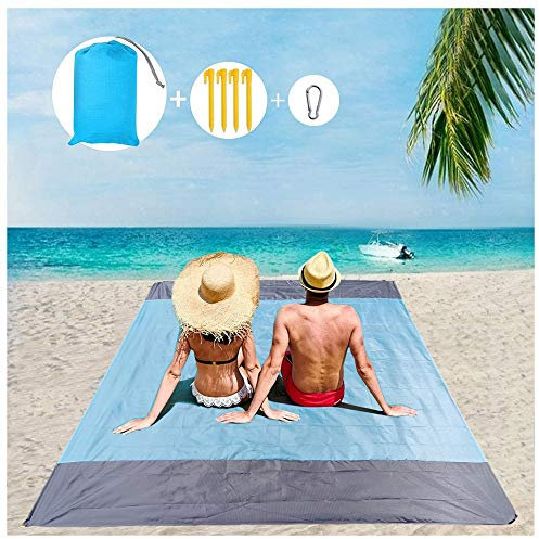 QMZDXH Picknickdecke Wasserdicht 210 X 200 cm, Stranddecke Sandfrei Matte Mit 4 Pfosten Und Tasche, Outdoor Campingdecke für Reisen Wandern Camping