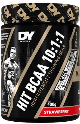 DY Nutrition HIT BCAA 10:1:1 (Strawberry) with L-Citrulline Malate, Beta Alanine + 12g of Branch Chain Amino Acids 400g Powder, 20 Servings - Optimal Pump & Performance | Non Stim Pre & Intra Workout