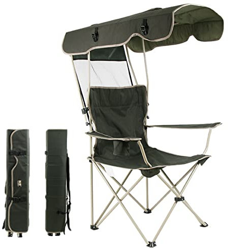 Campingstuhl Faltbar Klappstuhl Gepolstert Angelstuhl mit Armlehnen Bis 120kg Outdoorstuhl für Angeln Strand Camping Familienausflug mit Markise,Green,4.8kg/10.6lbs
