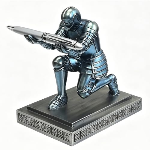 HDMbigmi Knight pennhållare pennhållare pennhållare skrivbordsorganisatör och tillbehör harts pennhållare som present med en fin penna för kontor och skrivbordsorganisatör (blå)
