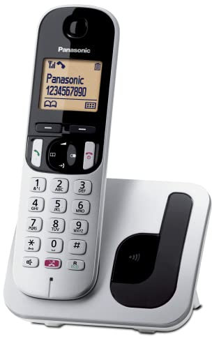 Panasonic KX-TGC250 Teléfono Inalámbrico Digital para Personas Mayores con Bloqueo De Llamadas No Deseadas, Pantalla Fácil De Leer, Altavoz Manos Libres, Reloj Despertador, Auricular Único, Plateado