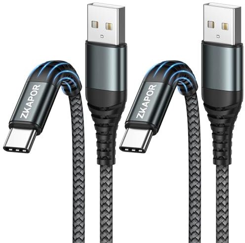 ZKAPOR Cavo USB Type-C [2Pezzi, 1M], Cavo USB C 3A Ricarica Rapida Nylon Intrecciato Compatibile per iPhone 15/15 Pro Max, Samsung Galaxy S23/S22/21, Note 10, Huawei P40/P30, Google Pixel -Grigio