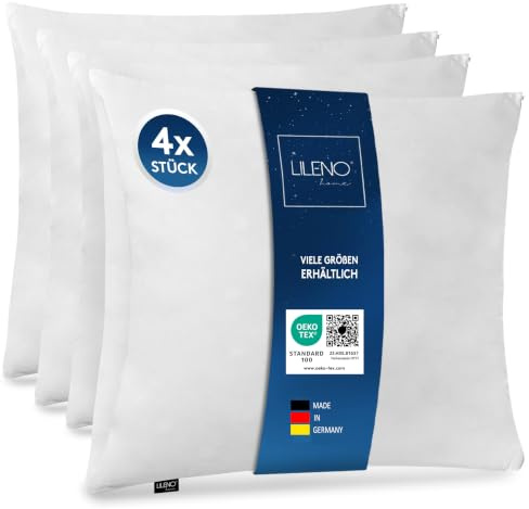 LILENO HOME Microfaser Kissen 80x80 cm (850g Füllung) [4er Set] bis 95 Grad | waschbar - Kopfkissen 80x80 cm als Kissen-Füllung für Bett oder als Dekokissen
