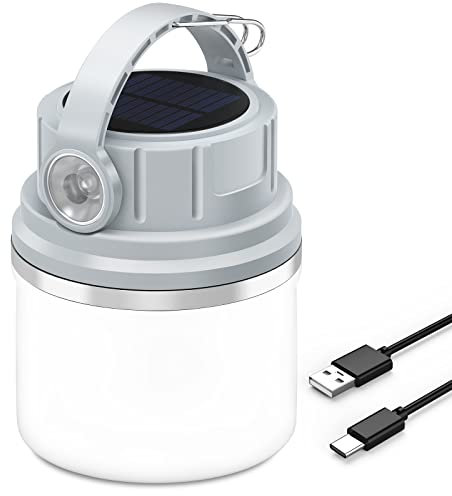 Realky Lanterna da Campeggio, Portatile Lampada Led Campeggio Solare Ultra Luminosa, 4 Modalità Dimmerabili, Torcia Lanterna Ricaricabile USB Impermeabile per Campeggio, Escursionismo, Emergenza