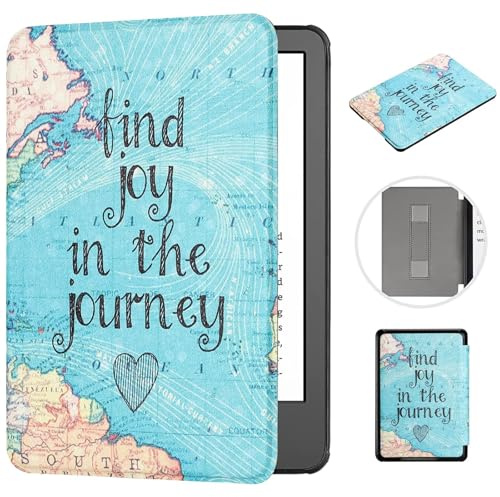 MOKASE Fodral Fit for Ny 6 Kindle 11:e Generationen 2024/2022 Kindle 6 tum, Syntetiskt Läder Magnetiskt Hårt Täck med Handrem Automatisk Vakna/Sömn för 6 Kindle 2024, Map