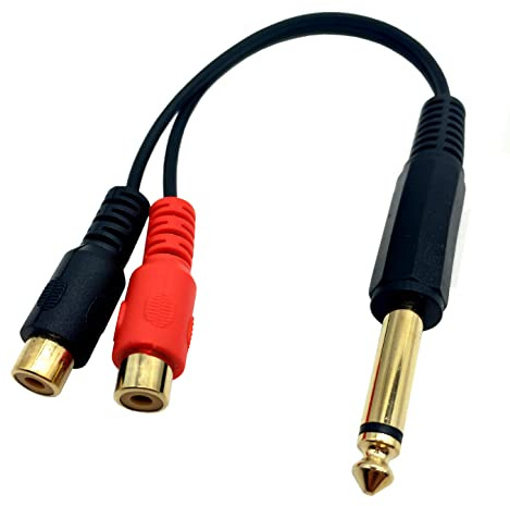 Qaoquda Cavo adattatore splitter a Y da 6,35 mm a 2 RCA placcato oro, da mono TS maschio a 2 connettori RCA femmina, 20,3 cm
