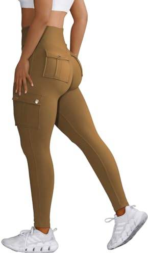 Nuofengkudu Sportbyxor med hög midja för damer, kvinnor, leggings med fickor, XS