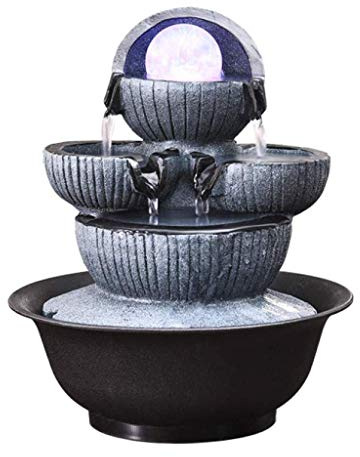Water Fountain Indoor Home Decor Tabletop Indoor Fountain/Water Feature 3 Tier Cascade with LED Lights Feng Shui Living Room Water Fountain
